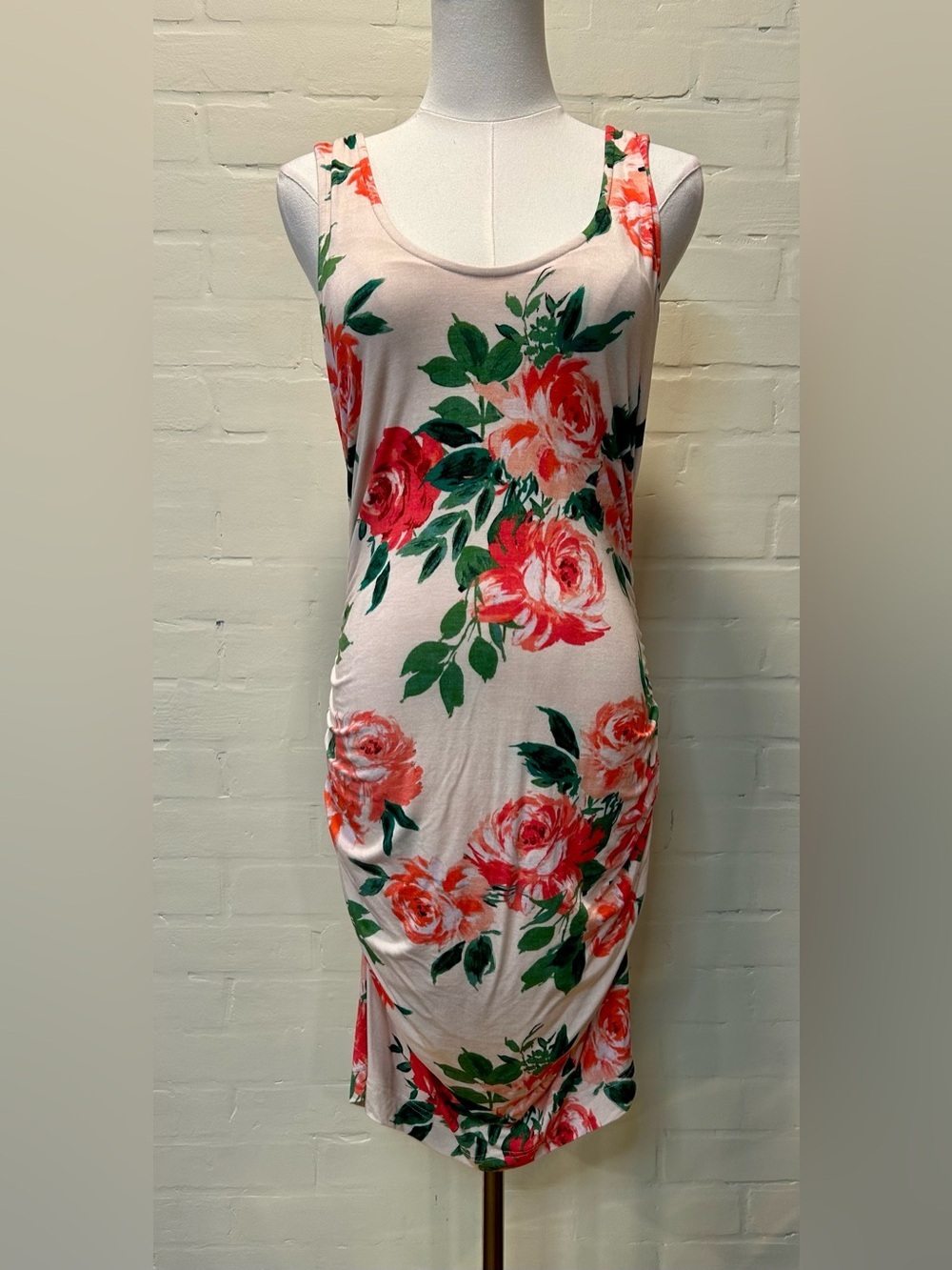 Anthropologie Daily Practice Pink Floral Bodycon Ruched Tank Dress Size M